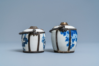 Two Chinese blue and white Vietnamese market 'Bleu de Hue' water pipes, 19th C.