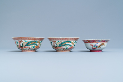 Six pi&egrave;ces en porcelaine de Chine famille rose pour le march&eacute; Straits ou Peranakan, 19&egrave;me