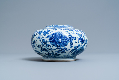A Chinese blue and white lotus scroll vase, Xuande mark, Kangxi