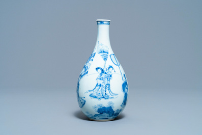 A Chinese blue and white pear-shaped bottle vase, Kangxi