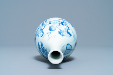 A Chinese blue and white pear-shaped bottle vase, Kangxi