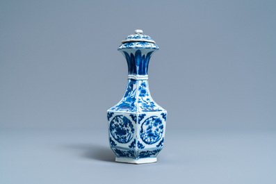 A rare Chinese octagonal blue and white kendi and cover, Kangxi