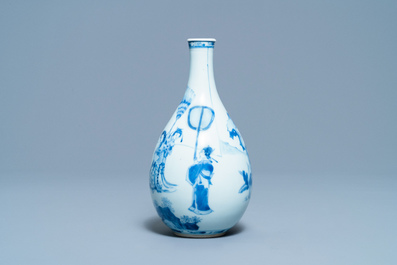 A Chinese blue and white pear-shaped bottle vase, Kangxi