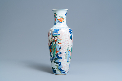 A Chinese wucai vase with continuous figurative design, 19th C.