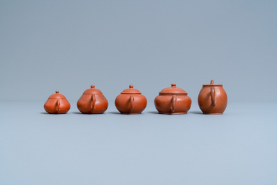 Five Chinese Yixing stoneware teapots and covers, 19th C.