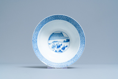 A Chinese blue and white 'Xi Xiang Ji' klapmuts bowl, Kangxi mark and of the period