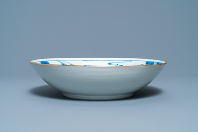 A Chinese blue and white 'Immortals' dish, Yu Tang Jia Qi mark, Shunzhi