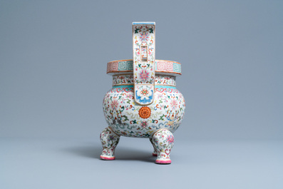 An imperial Chinese famille rose 'bajixiang' tripod censer, Daoguang mark and of the period