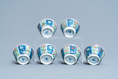 Six Chinese famille verte cups and saucers, Kangxi