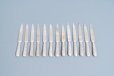 Thirteen Chinese silver knives with dragon handles, 19th C.