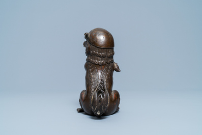 A Chinese lacquered bronze 'Buddhist lion' censer and cover, Ming