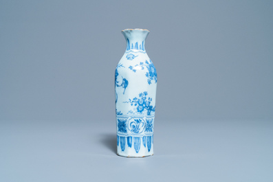 An octagonal Dutch Delft blue and white chinoiserie vase, late 17th C.