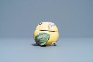 A small polychrome French faience apple-shaped tureen and cover, 18th C.