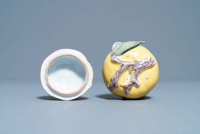 A small polychrome French faience apple-shaped tureen and cover, 18th C.