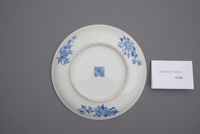 A Chinese blue and white 'goldfish' plate, Daoguang mark, Republic
