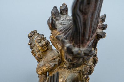 A Sino-Tibetan gilt bronze figure of Hayagriva, 18/19th C.