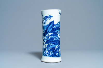 A Chinese blue and white beaker vase, Transitional period