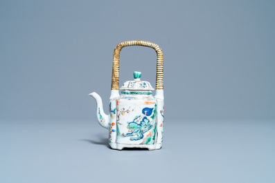 A Chinese famille verte teapot with animals, Kangxi