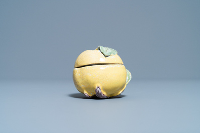 A small polychrome French faience apple-shaped tureen and cover, 18th C.