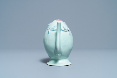 A Chinese copper red and blue celadon-ground peach-shaped cadogan teapot, 18/19th C.