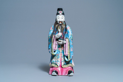 Une grande figure de Fu Xing en porcelaine de Chine famille rose, 19&egrave;me