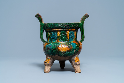 A Chinese sancai-glazed tripod censer, Ming