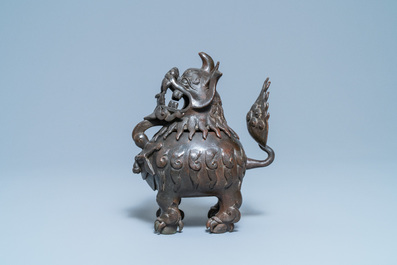 A large Chinese lacquered bronze 'Luduan' censer, Ming