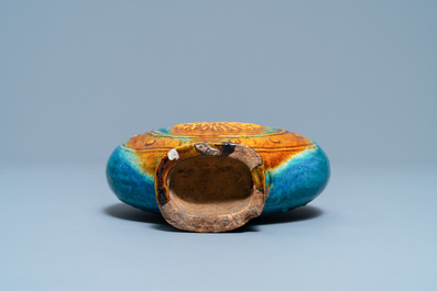 A Chinese turquoise- and ochre-glazed 'moonflask' vase, Ming