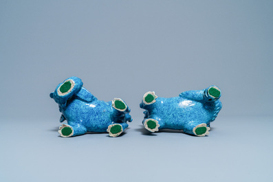 A pair of Chinese robin's egg-glazed models of Buddhist lions, 19th C.