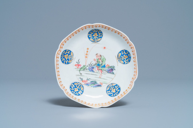A Chinese famille rose 'Liu Hai' cup and saucer, Yongzheng