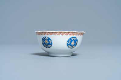 A Chinese famille rose 'Liu Hai' cup and saucer, Yongzheng