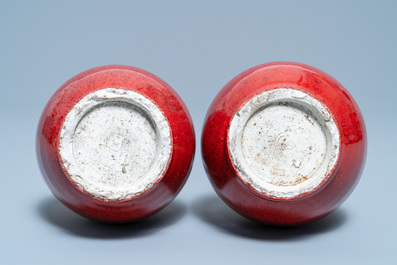 A pair of Chinese sang de boeuf-glazed double gourd vases, 19th C.