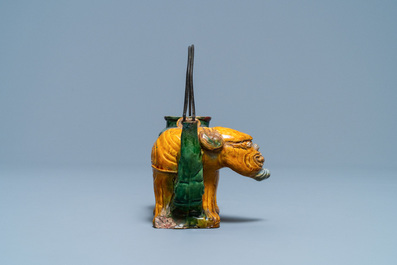 A Chinese sancai-glazed elephant-shaped ewer, Qing