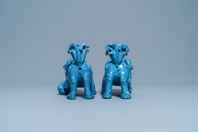 A pair of Chinese robin's egg-glazed models of Buddhist lions, 19th C.