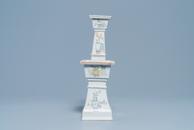 A square Chinese qianjiang cai 'antiquities' candlestick, 19th C.