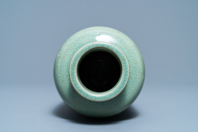 A Chinese monochrome celadon crackle-glazed vase, 19th C.