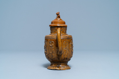 A Chinese brown-glazed relief-decorated teapot and cover, 18/19th