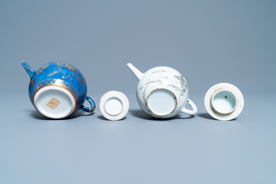 Une th&eacute;i&egrave;re en porcelaine de Chine bleu poudr&eacute; et dor&eacute; et une en grisaille, Kangxi/Yongzheng