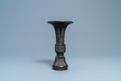 A Chinese bronze 'gu' vase, Ming