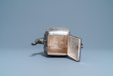 A large Chinese silver teapot and cover, 19th C.