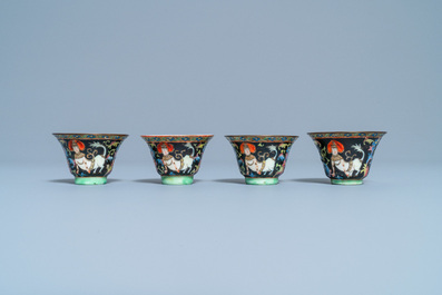 Four Chinese Thai market Bencharong cups, 19th C.