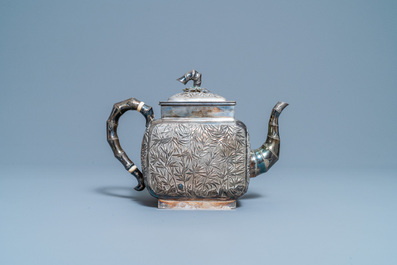 A large Chinese silver teapot and cover, 19th C.