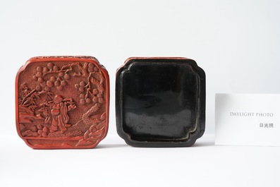 A Chinese red cinnabar lacquer four-tiered box, Wanli