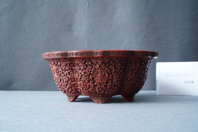 A Chinese carved cinnabar lacquer jardini&egrave;re, Yongzheng/Qianlong