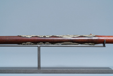 A Chinese bamboo, jadeite and Yixing stoneware opium pipe, 19th C.