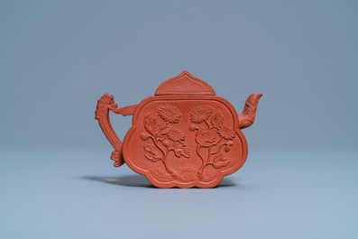 An unusual Chinese Yixing stoneware teapot and cover, Kangxi