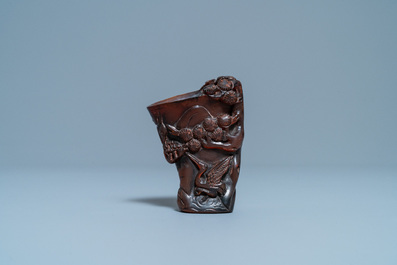 A Chinese carved horn libation cup, Jiaqing