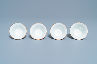 Four Chinese Thai market Bencharong cups, 19th C.