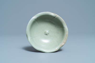 A Chinese Longquan celadon 'turtle in lotus flower' bowl, Song/Yuan