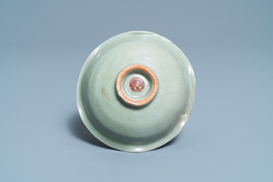 A Chinese Longquan celadon 'turtle in lotus flower' bowl, Song/Yuan